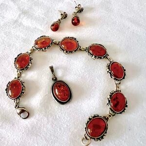 Elegant Silver and Red Bracelet Set